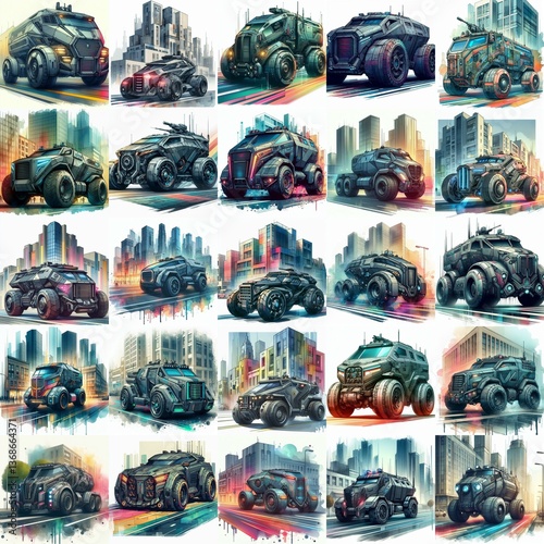 Futuristic concept Armoured car. AI generated illustration photo