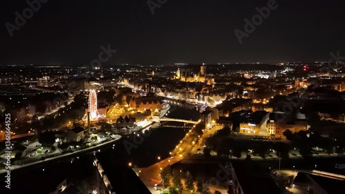 Wallpaper Mural Aerial Drone View of Gdańsk at Night – Stunning Cityscape Lights - 4K Drone video Torontodigital.ca