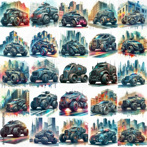 Futuristic concept Armoured car. AI generated illustration photo