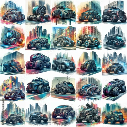 Futuristic concept Armoured car. AI generated illustration photo