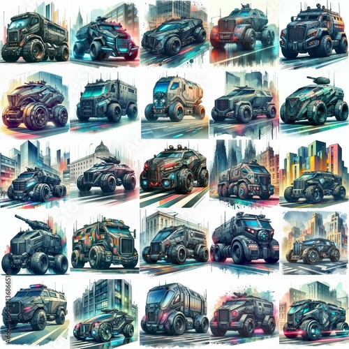 Futuristic concept Armoured car. AI generated illustration photo