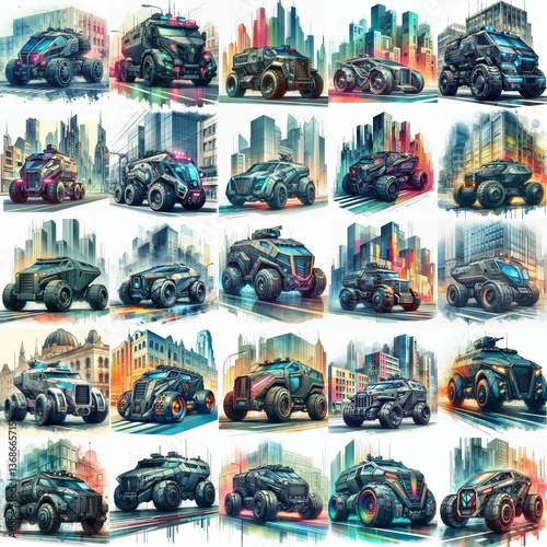 Futuristic concept Armoured car. AI generated illustration photo