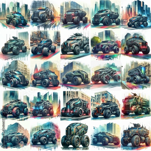 Futuristic concept Armoured car. AI generated illustration photo