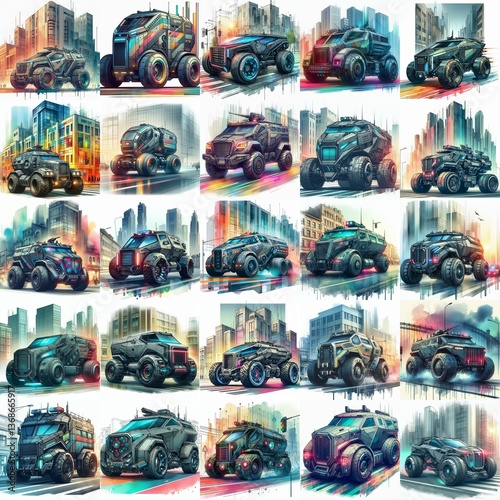 Futuristic concept Armoured car. AI generated illustration photo