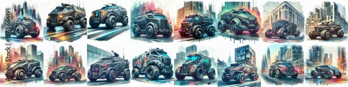 Futuristic concept Armoured car. AI generated illustration photo