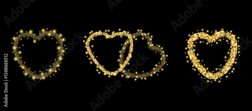 Golden hearts in bright gold sequins, designed for your creativity, design project, wedding invitations, valentine's Day, for a loved one, birthday, vector illustration