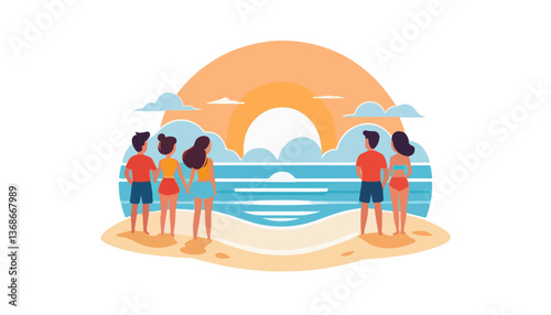 Minimalist Family Beach Logo Watching the Ocean