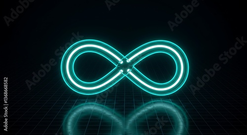 Glowing Infinity Symbol on Dark Grid with Reflection Concept