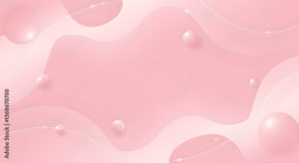 Elegant Pastel Pink Abstract Background with Floating Spheres and Smooth Wavy Design Elegant Pastel Pink Abstract Background with Floating Spheres and Smooth Wavy Design