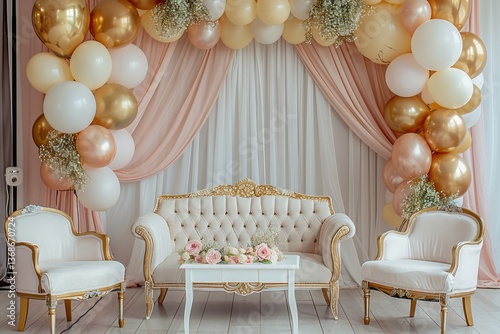 Colorful balloons drifting against a dreamy pastel background during a festive celebration or party