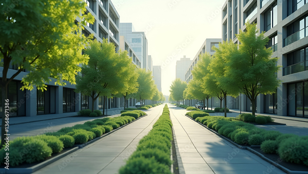 Photo Realistic Overhead View of a Commercial Street with Green Space Overlay: Urban Green Planning and Sustainable Development Concept with Copy Space for Text Photo Realistic Overhead View of a Commercial Street with Green Space Overlay: Urban Green Planning and Sustainable Development Concept with Copy Space for Text