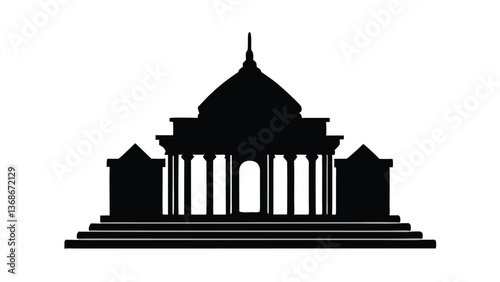 Silhouette of an ancient temple with a tower against the sky, representing cultural and historical landmarks in Asia and Europe, showcasing architectural beauty and religious significance