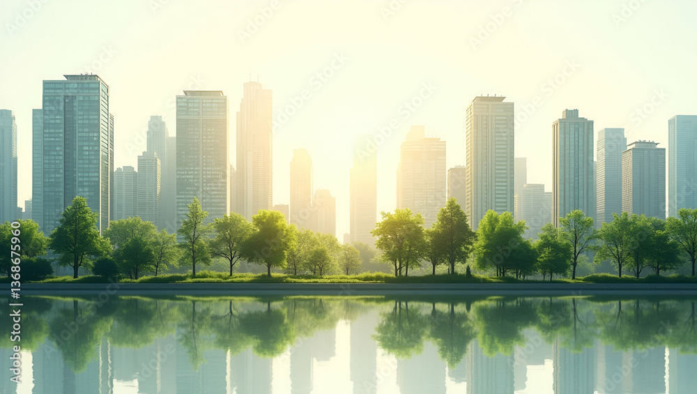 Naklejka premium 3D Flat Icon: Top View of a City with Community Gardens - Urban Green Spaces & Sustainable Living Concept with Copy Space on Isolated White Background