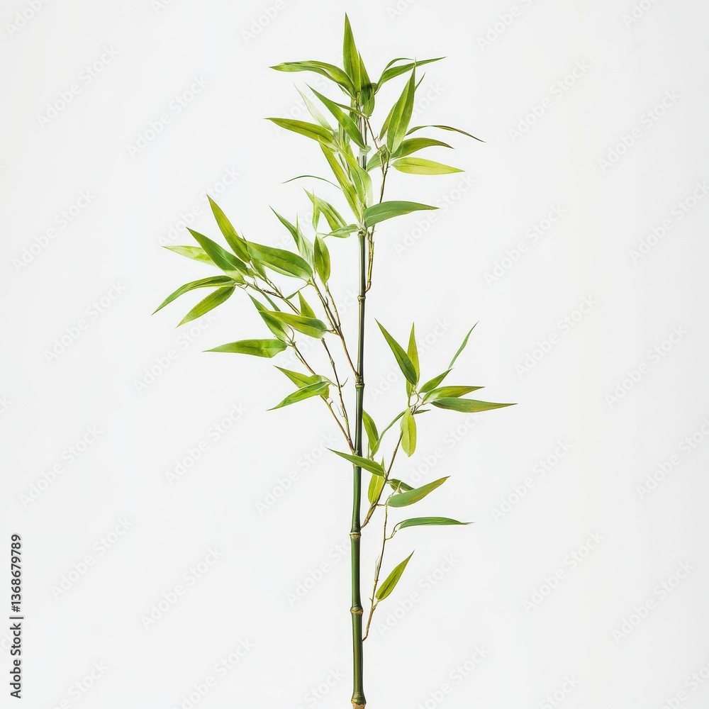 Obraz premium Elegant Bamboo Plant in Natural Light on a Plain Backdrop for Minimalist Home Decor Ideas