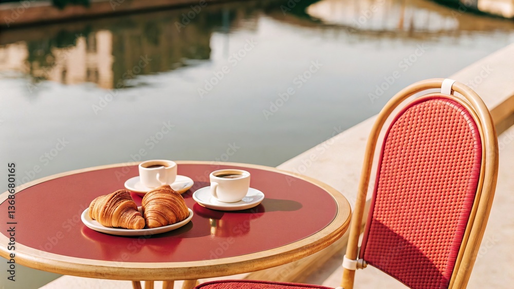 Fototapeta premium Parisian Morning: Croissants & Coffee by the Canal - 35