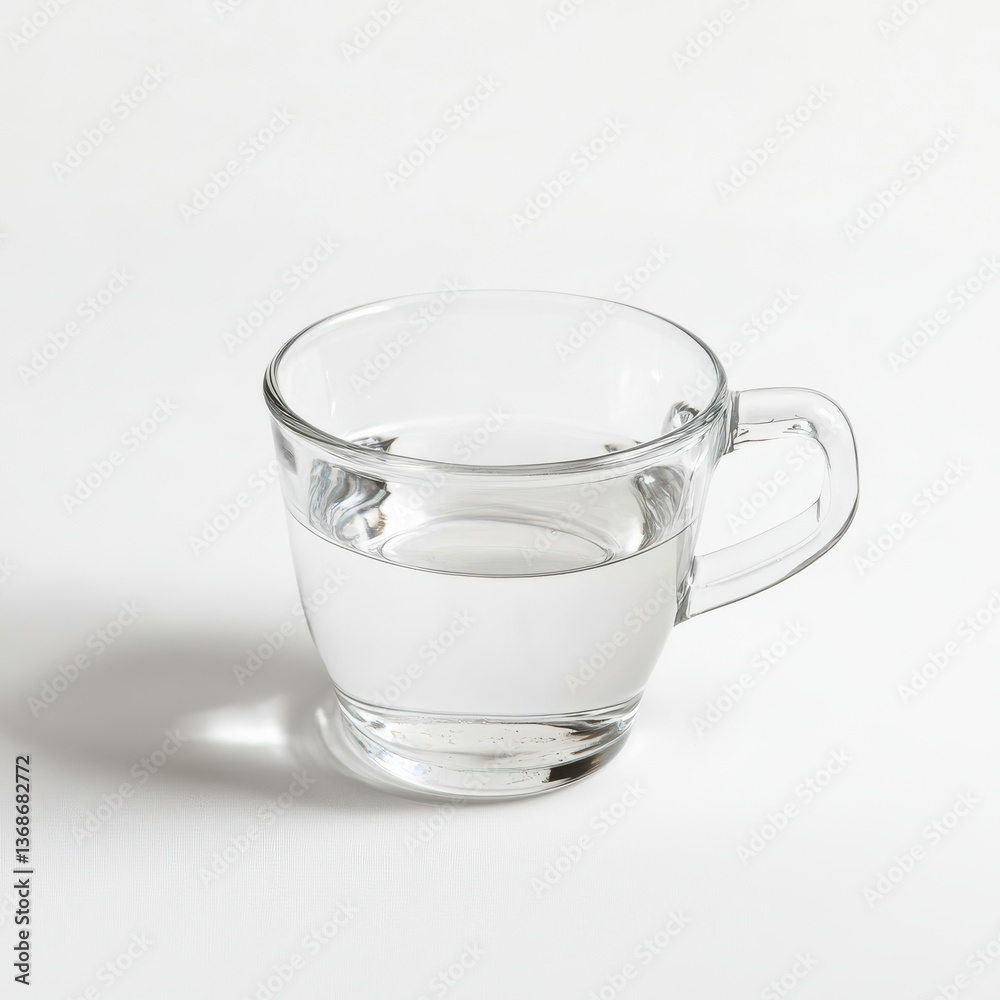 Glass Cup Filled with Clear Liquid Hydration Refreshment on White Surface Still Life Clarity Glass Cup Filled with Clear Liquid Hydration Refreshment on White Surface Still Life Clarity