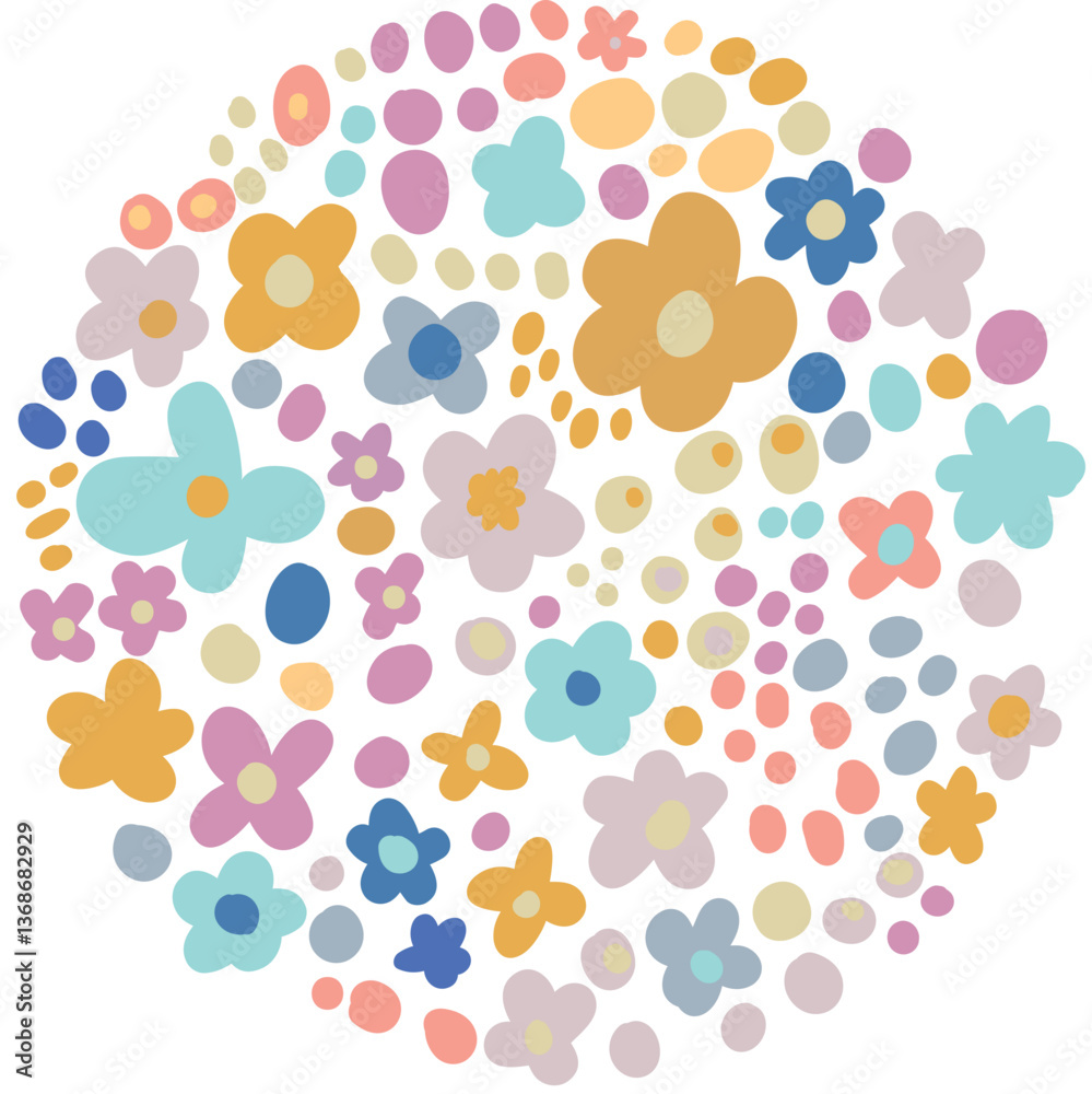 Print circle with small flowers for children's and women's clothing in vector on a white background Print circle with small flowers for children's and women's clothing in vector on a white background