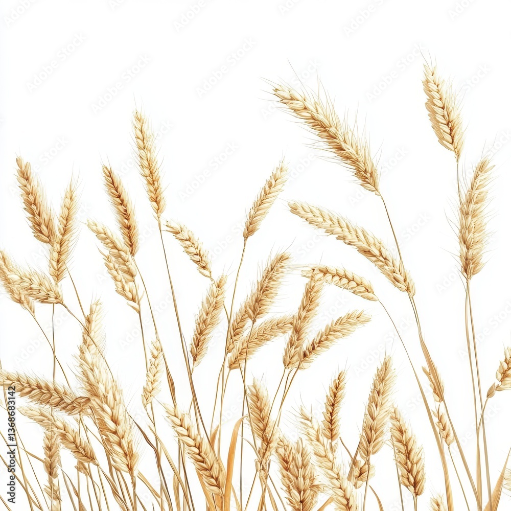 Golden Wheat Field Illustration Fine Art Isolated Wheatgrass Nature Stalks Stems Grain Harvest Backdrop Golden Wheat Field Illustration Fine Art Isolated Wheatgrass Nature Stalks Stems Grain Harvest Backdrop
