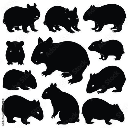 Guinea Pigs and Rodents Black Silhouette Vector Set