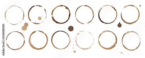 Vector coffee cup stains, Isolated On White Background, tea ring stamps Illustration