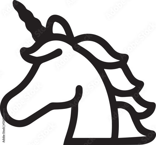 cute carton unicorn with mane flat and minimal vector art illustration icon on a white background.
