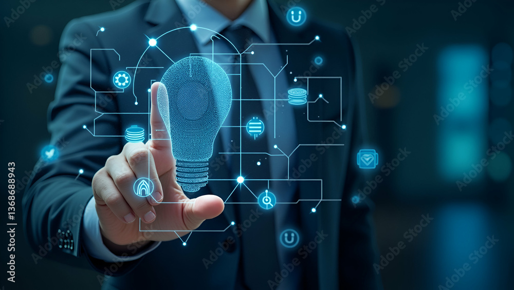 3D Flat Icon: Overhead View of a Leader with Tech Circuits and Innovation Symbols - Digital Leadership Concept with Copy Space on Isolated White Background 3D Flat Icon: Overhead View of a Leader with Tech Circuits and Innovation Symbols - Digital Leadership Concept with Copy Space on Isolated White Background