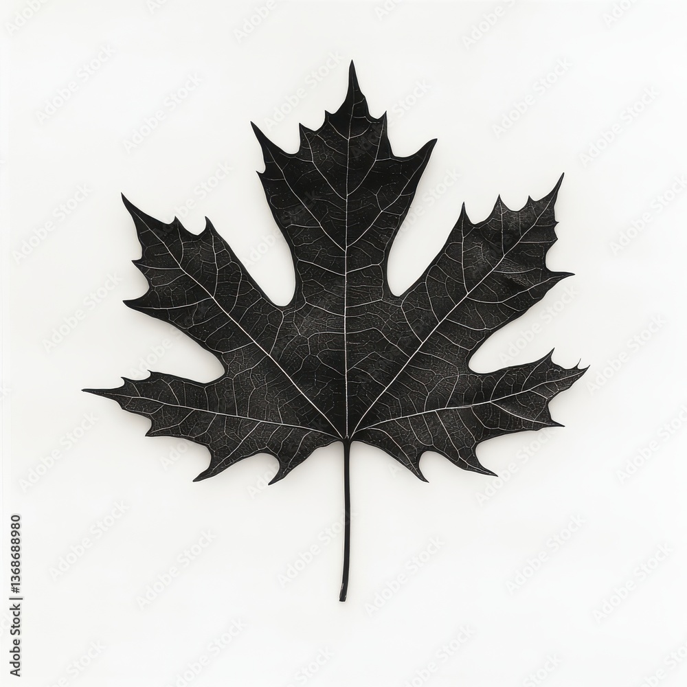 Fototapeta premium Single Detailed Black Maple Leaf on Plain Background Artistic Botanical Study Plant Minimalism