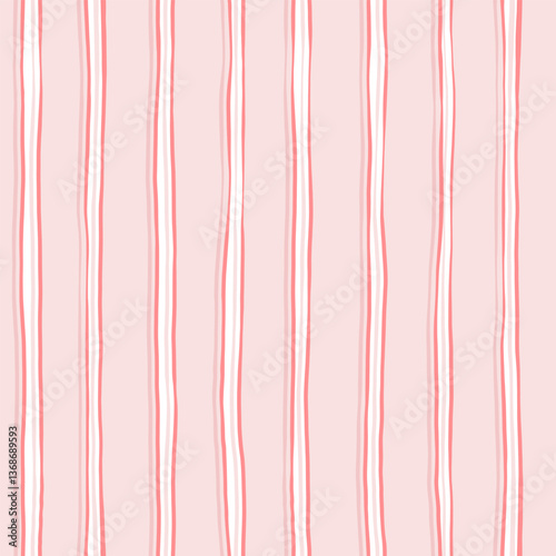 Pink striped pattern, girly stripe seamless background, cute pastel wavy lines. Vector stripes, baby hand draw doodle lines backdrop