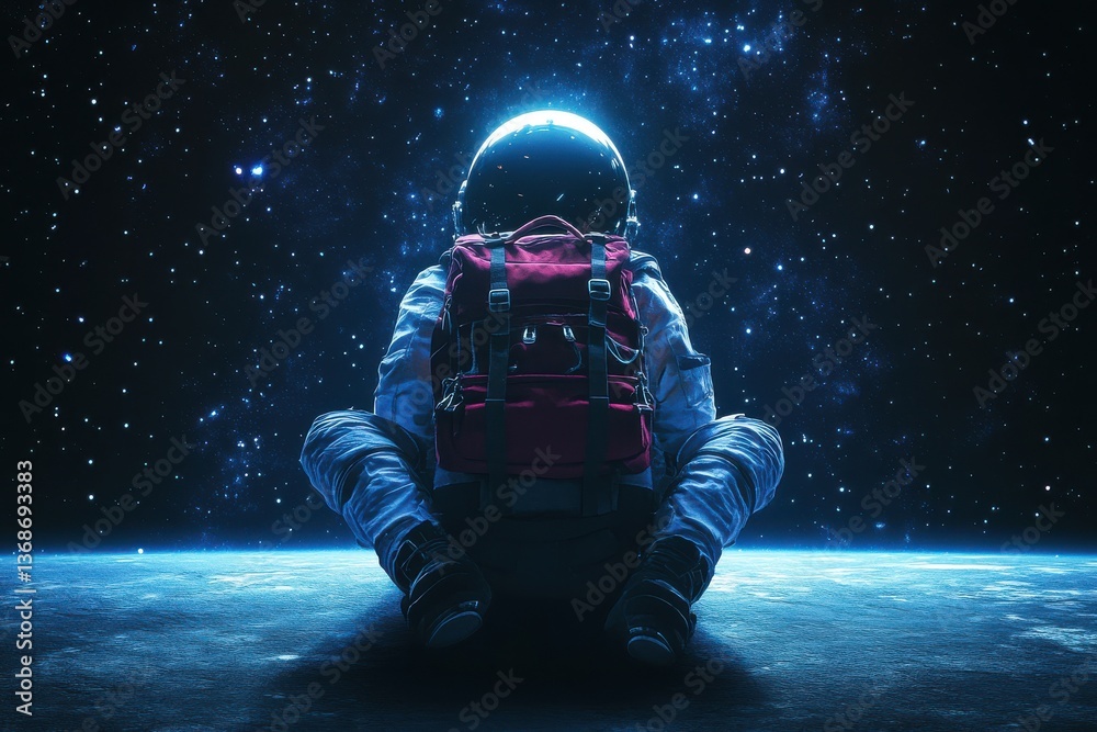 Fototapeta premium Astronaut with a school backpack ready for a space adventure in a back to school theme