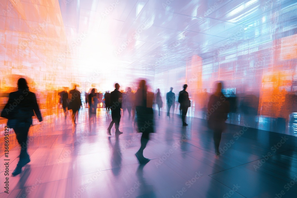 Background of a convention hall filled with blurred individuals, perfect for marketing and corporate events. Background of a convention hall filled with blurred individuals, perfect for marketing and corporate events.