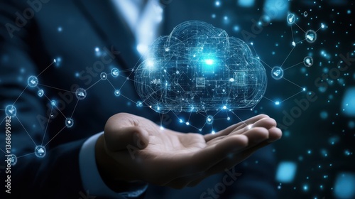 Cloud Computing Network Digital Data, Server, Internet, Technology, Hand