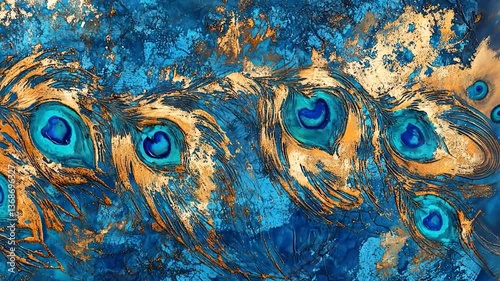 Abstract peacock feathers, textured, vibrant colors