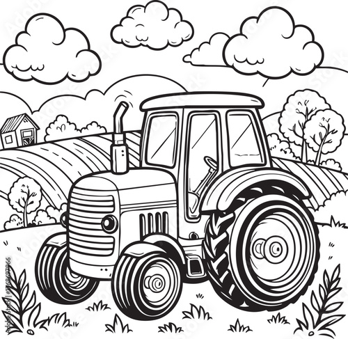 tractor on a farm coloring page for kids