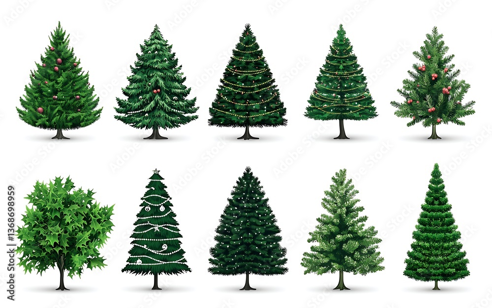 Obraz premium Christmas Trees Decorated Simple.