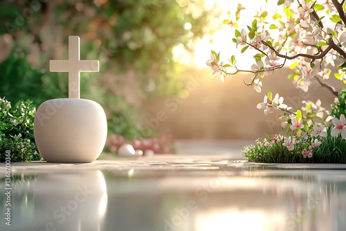 Peaceful Garden Cross Scene