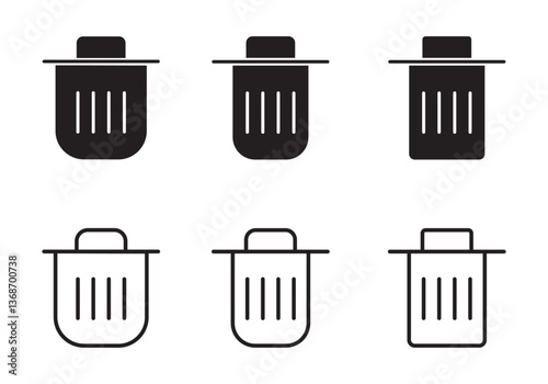 trash can icon in black feel and Thin Icons, Trash garbage can, bin waste vector, Suitable for Web Sites, Books, Cards, Apps.