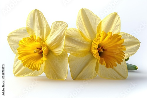 Wallpaper Mural Two yellow daffodils showcased against a clean white isolated background Torontodigital.ca
