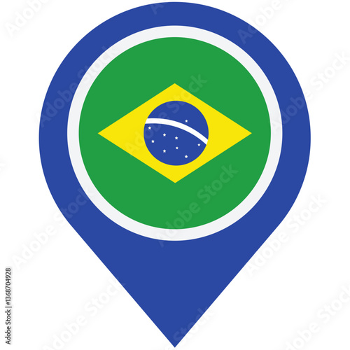 Discovering the vibrant heart of Brazil, a nation's pride depicted in bold, bright colors within a simple map marker design.