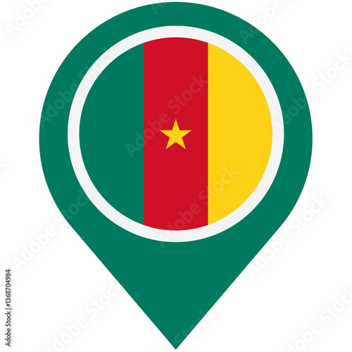 Free Download Discover the vibrant heart of Cameroon, a nation's pride displayed in a simple yet striking map marker design with bold colours and clean lines. - GFXLoad