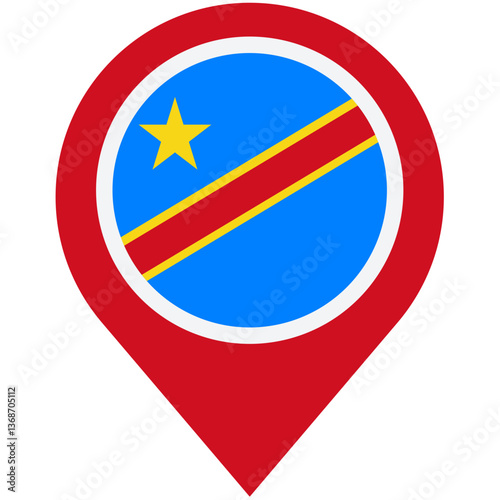 Discovering the vibrant heart of the Democratic Republic of Congo, a location pin showcasing its flag in bold red and blue with a simple, clean design. Free Download Discovering the vibrant heart of the Democratic Republic of Congo, a location pin showcasing its flag in bold red and blue with a simple, clean design. - GFXLoad