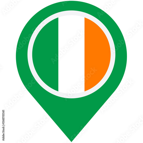 Fotografie Discover Ireland: A vibrant green map marker showcasing the Irish flag, symbolizing proud heritage and welcoming spirit in a simple, bold design