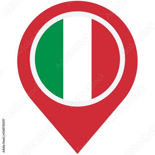 Free Download Discover Italy: A vibrant Italian flag nestled within a red location marker, symbolizing travel and exploration with a simple, bold design. - GFXLoad