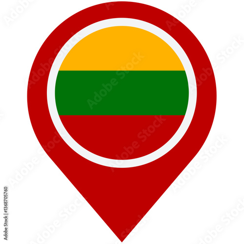 Free Download Lithuanian pride shines brightly in this bold map marker design, showcasing the vibrant yellow, green, and red of the national flag within a crisp, clean red pin. - GFXLoad