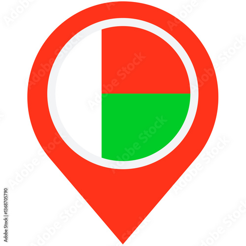 Discovering Madagascar: A vibrant map marker showcasing the island nation's red, white, and green flag in a simple, bold design. Free Download Discovering Madagascar: A vibrant map marker showcasing the island nation's red, white, and green flag in a simple, bold design. - GFXLoad