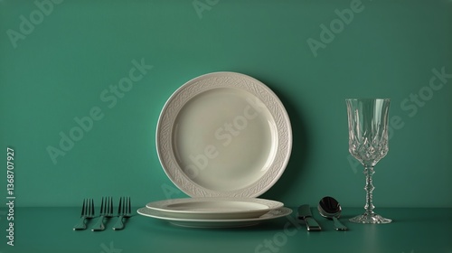 Elegant Dining Setup With Utensils and Empty Plate on a Pastel Green Table
