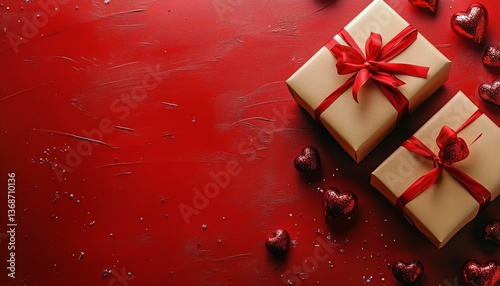 Elegant White Gift Box With Red Ribbon on Vibrant Red Background
