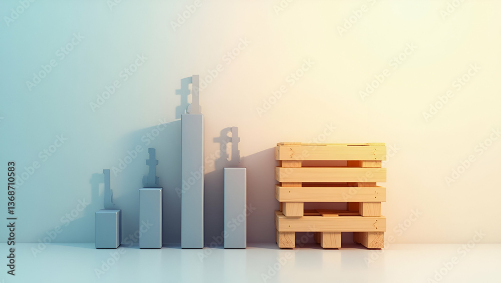 3d Flat icon as Silhouette of a pallet and a design efficiency chart symbolizing layout efficiency in double exposure with copy space. concept as A silhouette of a pallet intertwined with a design eff 3d Flat icon as Silhouette of a pallet and a design efficiency chart symbolizing layout efficiency in double exposure with copy space. concept as A silhouette of a pallet intertwined with a design eff