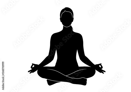 Meditating Woman in Lotus Pose Yoga Silhouette Vector