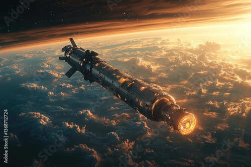 Wallpaper Mural Futuristic spaceship soaring above sunset clouds Torontodigital.ca