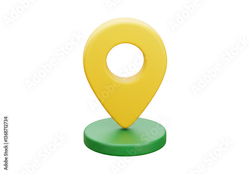 3D Yellow location pin on green circle
